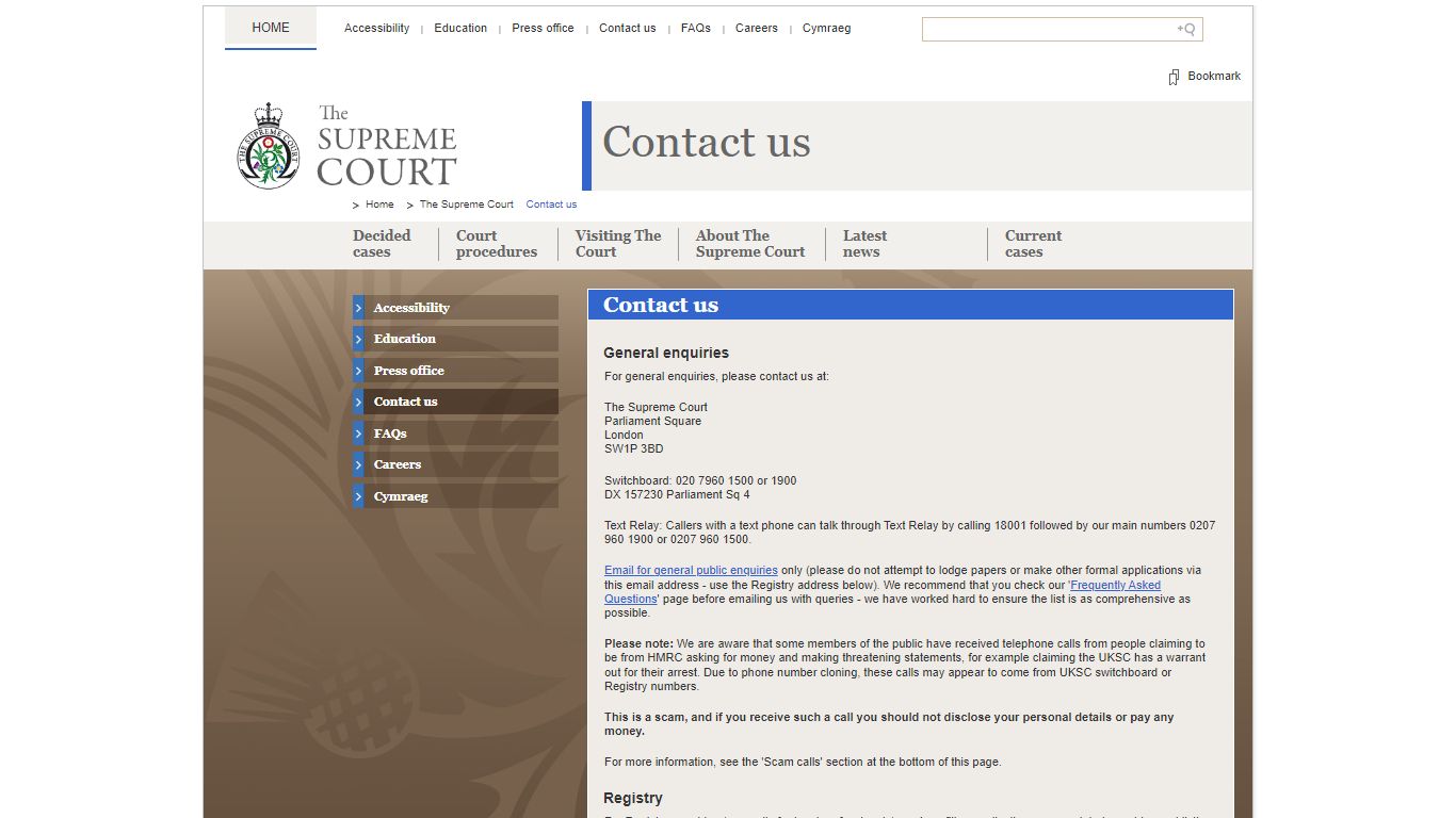 Contact us - The Supreme Court