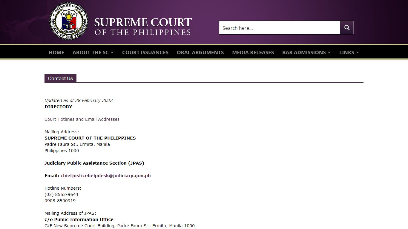 Contact Us | Supreme Court of the Philippines