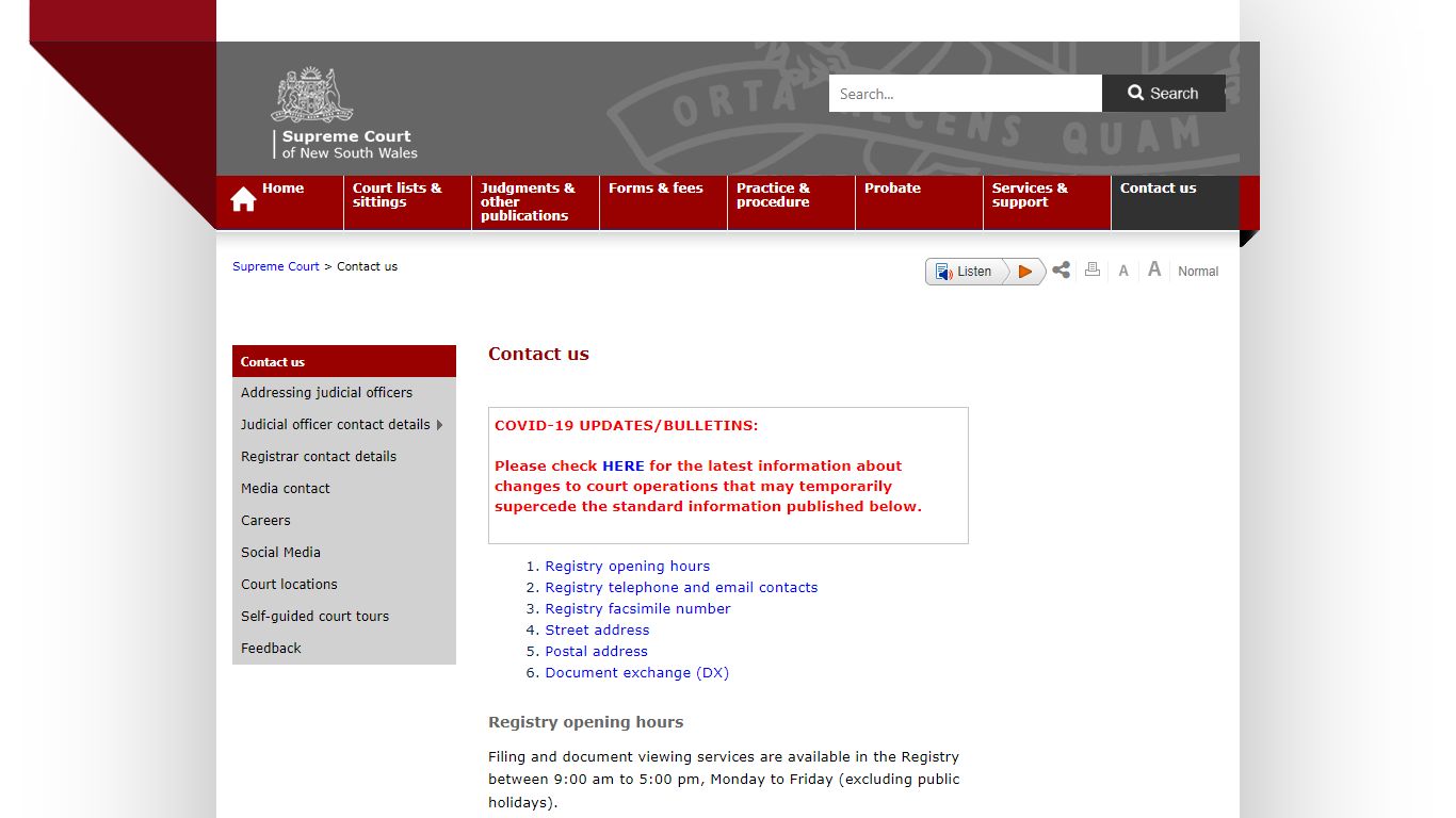 Contact us - NSW Supreme Court homepage